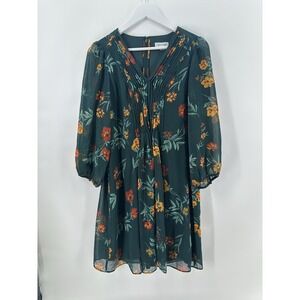 Calvin Klein Womens Green Floral Print Chiffon Wear To Work Dress Size 10 Closet